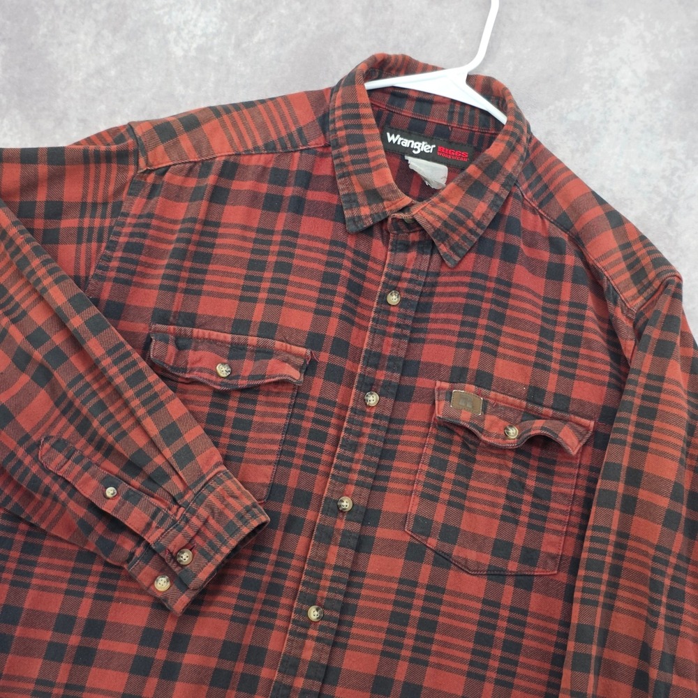 Wrangler RIGGS Workwear Mens XXL Red Black Plaid Flannel Button Down Shirt